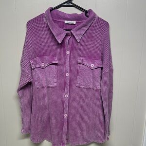 Bucket list Shacket oversized Shirt Jacket Pink Waffled